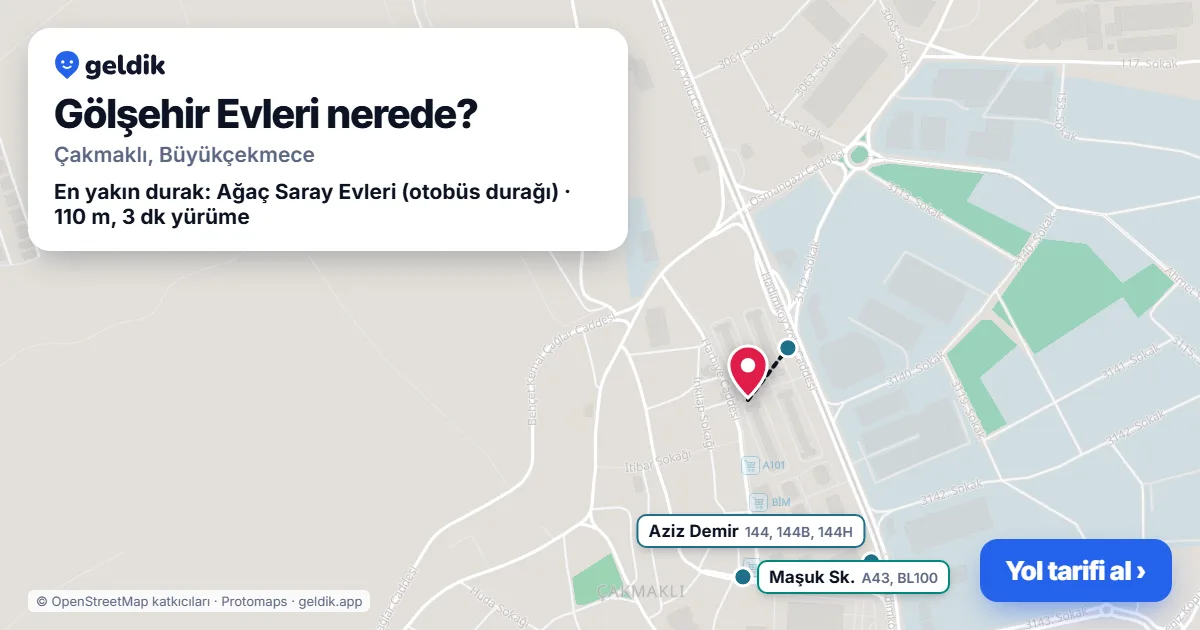 Where is Gölşehir Evleri: map with its location and the nearest stops, with walking times