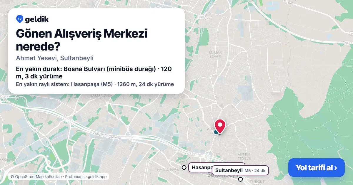 Gönen Alışveriş Merkezi nerede: haritada konumu ve en yakın duraklar, yürüme süreleriyle