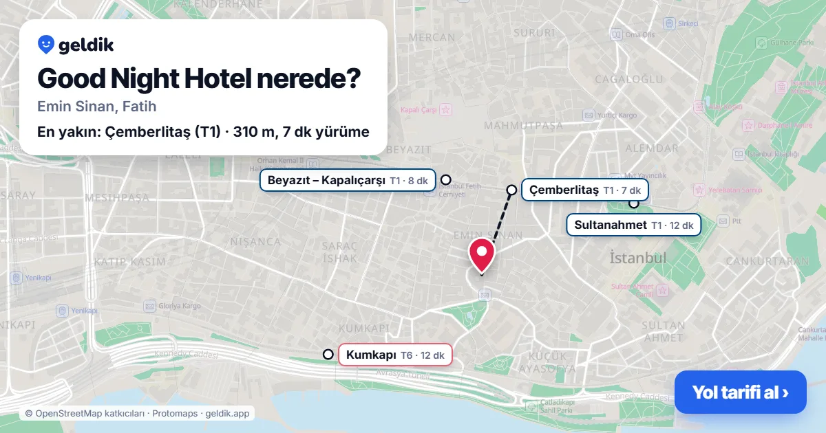 Good Night Hotel nerede: haritada konumu ve en yakın duraklar, yürüme süreleriyle