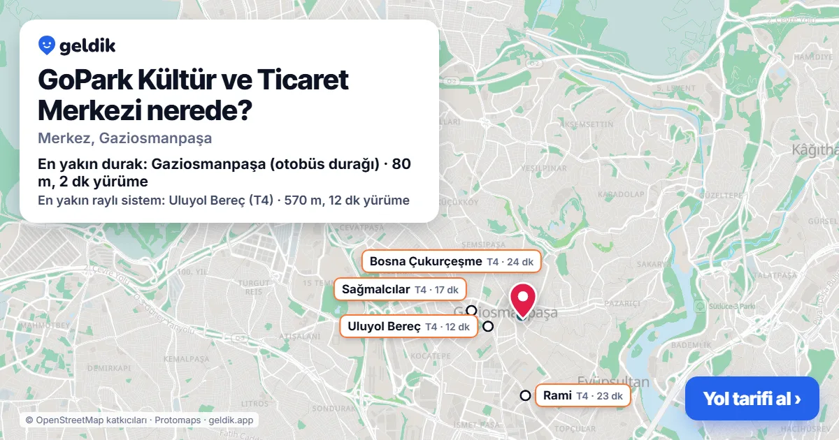 Where is GoPark Kültür ve Ticaret Merkezi: map with its location and the nearest stops, with walking times