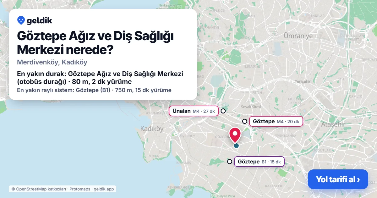 Göztepe Ağız ve Diş Sağlığı Merkezi nerede: haritada konumu ve en yakın duraklar, yürüme süreleriyle
