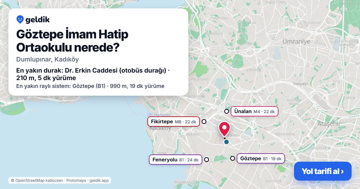Göztepe İmam Hatip Ortaokulu nerede: haritada konumu ve en yakın duraklar, yürüme süreleriyle