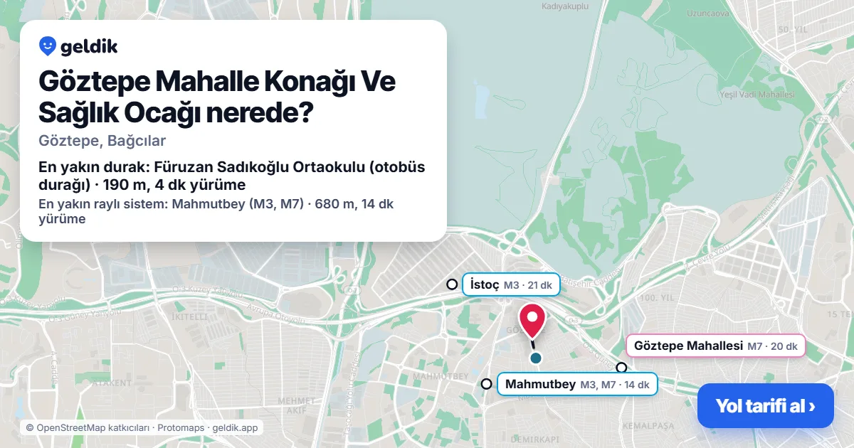 Göztepe Mahalle Konağı Ve Sağlık Ocağı nerede: haritada konumu ve en yakın duraklar, yürüme süreleriyle