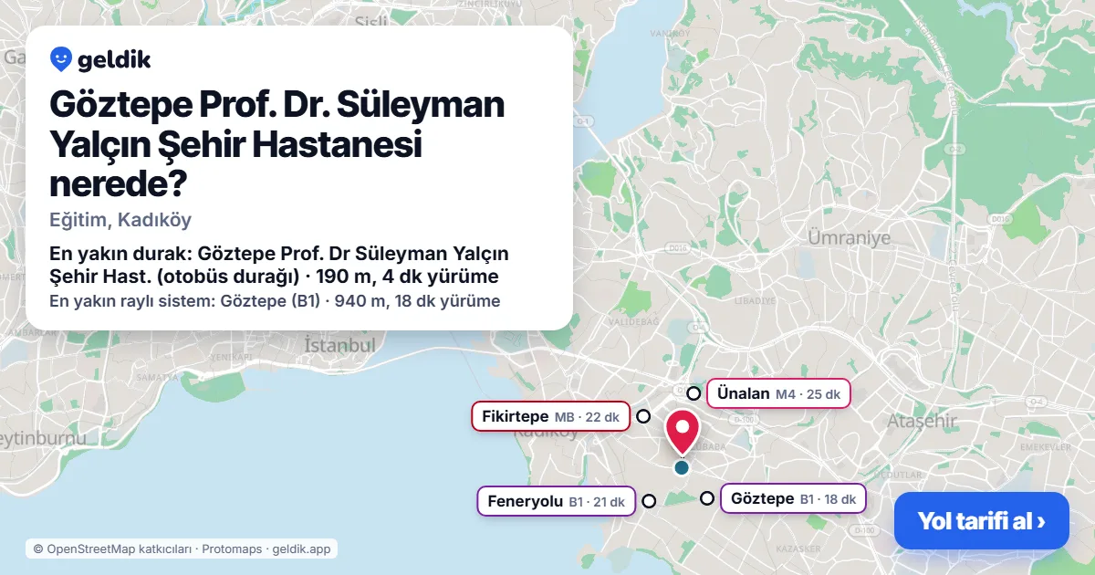 Göztepe Prof. Dr. Süleyman Yalçın Şehir Hastanesi nerede: haritada konumu ve en yakın duraklar, yürüme süreleriyle