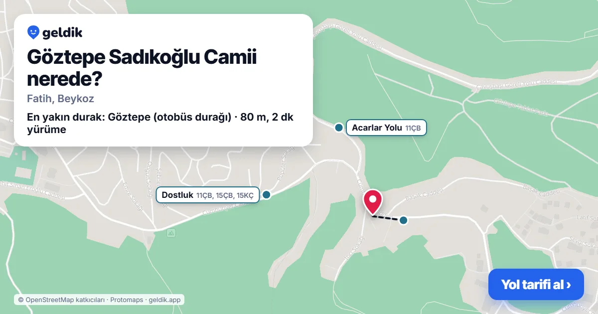 Göztepe Sadıkoğlu Camii nerede: haritada konumu ve en yakın duraklar, yürüme süreleriyle