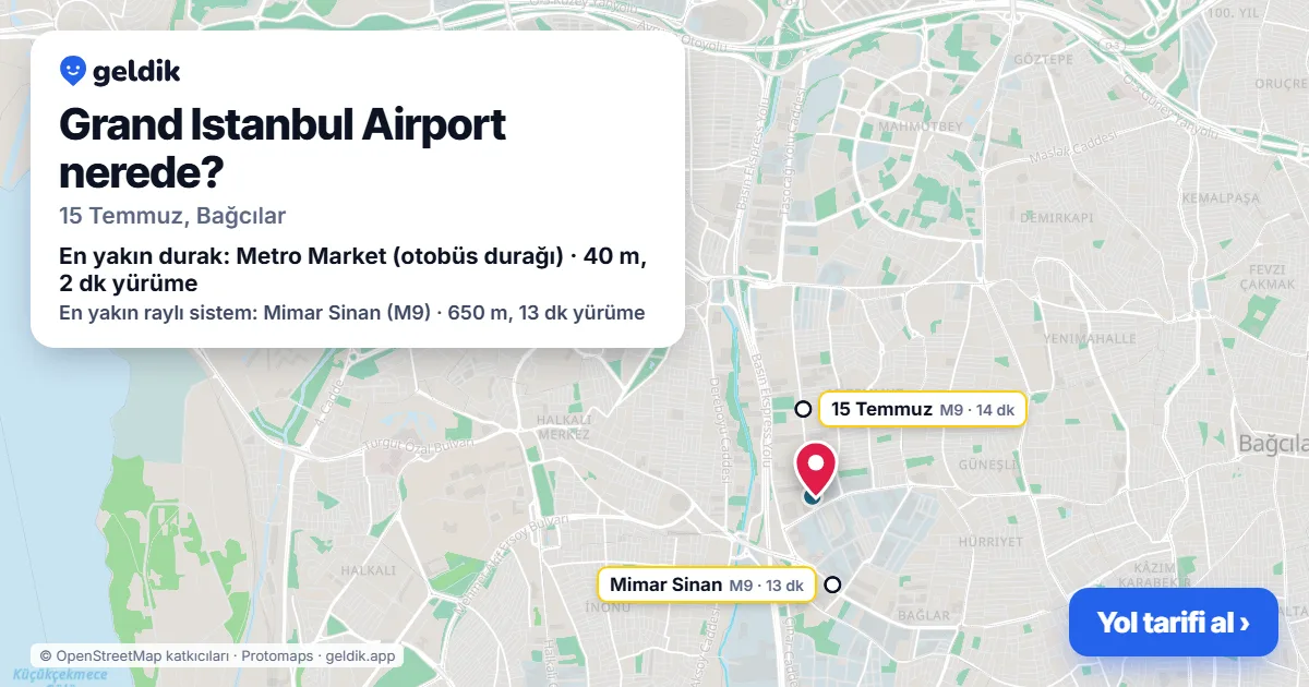 Where is Grand Istanbul Airport: map with its location and the nearest stops, with walking times