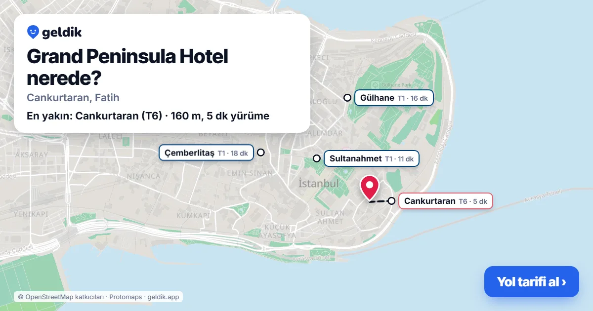 Grand Peninsula Hotel nerede: haritada konumu ve en yakın duraklar, yürüme süreleriyle