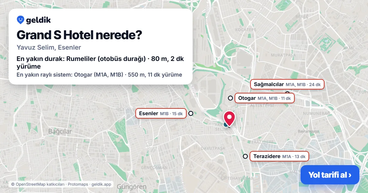 Where is Grand S Hotel: map with its location and the nearest stops, with walking times