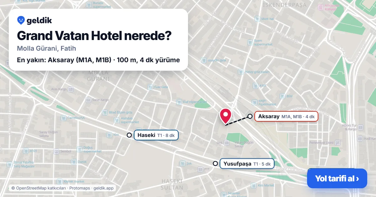 Grand Vatan Hotel nerede: haritada konumu ve en yakın duraklar, yürüme süreleriyle