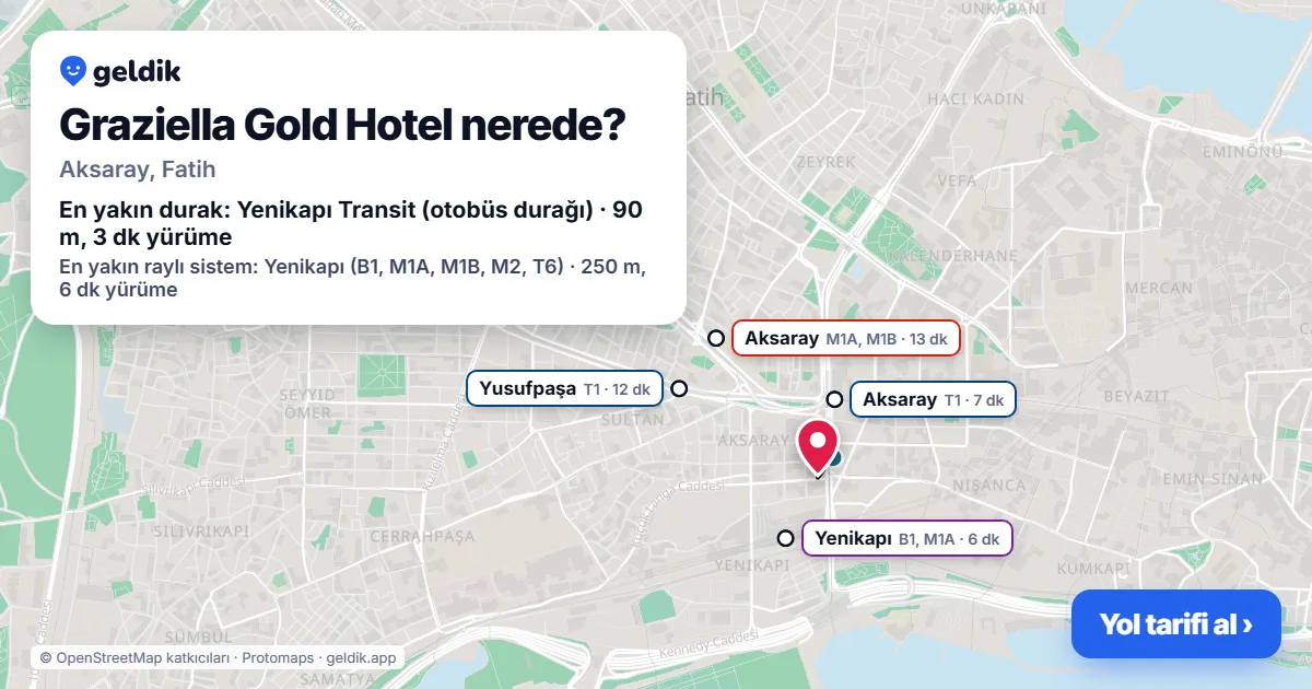 Graziella Gold Hotel nerede: haritada konumu ve en yakın duraklar, yürüme süreleriyle