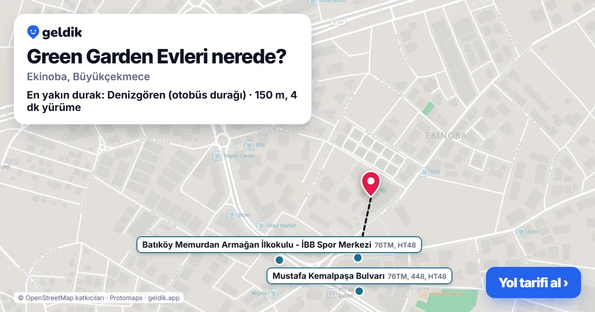 Where is Green Garden Evleri: map with its location and the nearest stops, with walking times