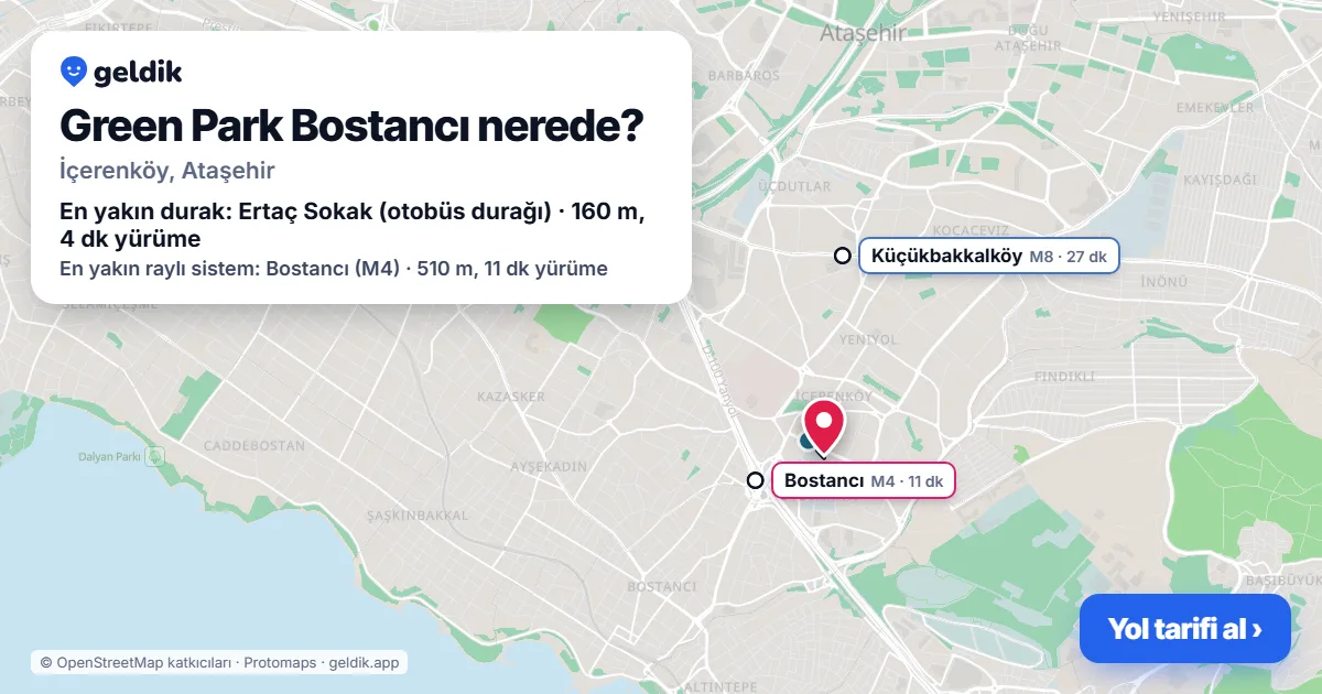 Green Park Bostancı nerede: haritada konumu ve en yakın duraklar, yürüme süreleriyle