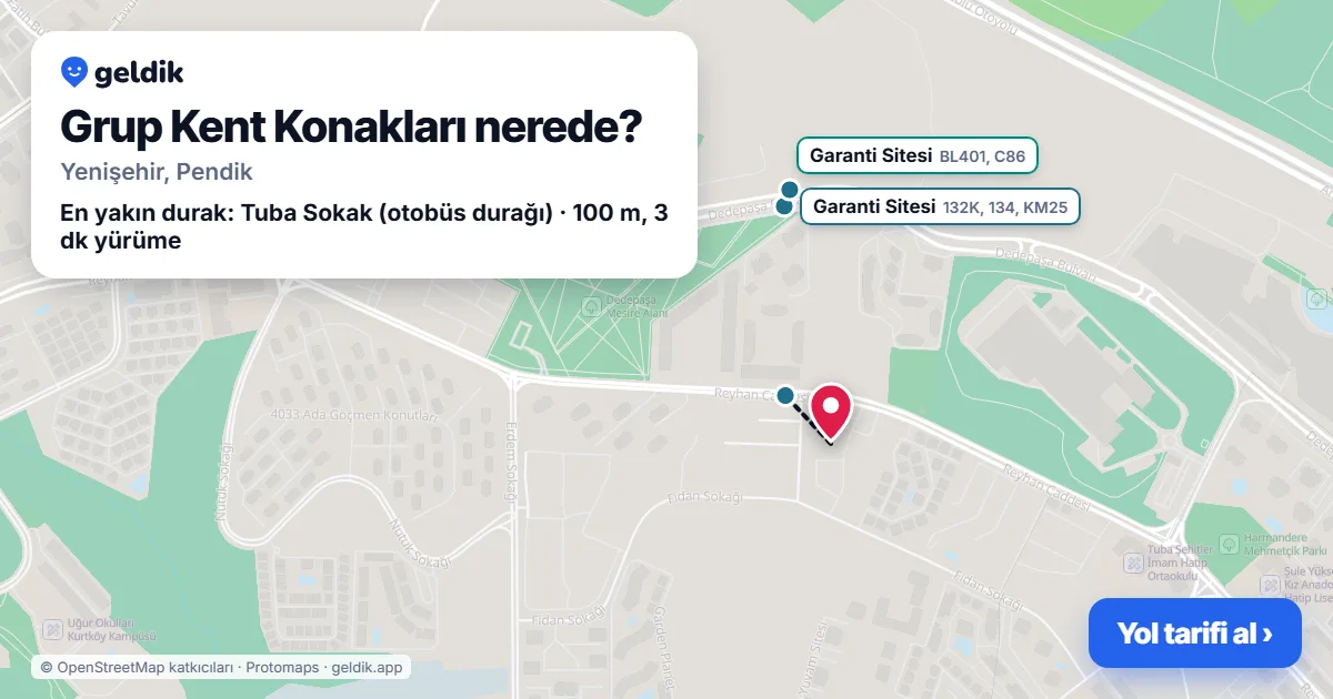 Where is Grup Kent Konakları: map with its location and the nearest stops, with walking times