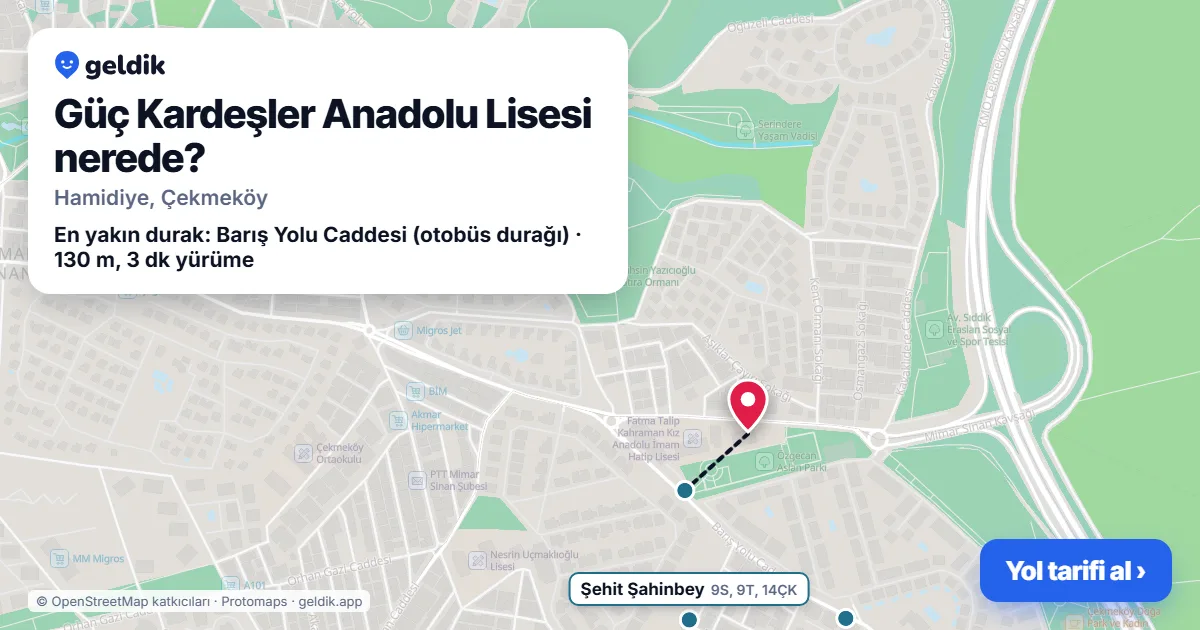 Güç Kardeşler Anadolu Lisesi nerede: haritada konumu ve en yakın duraklar, yürüme süreleriyle