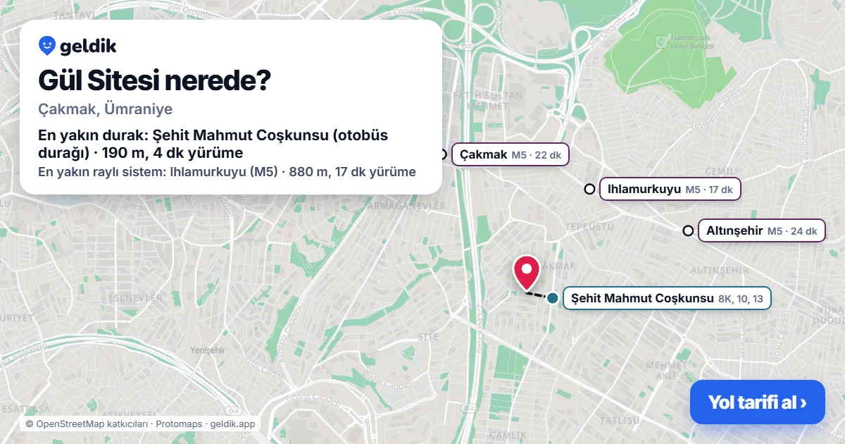 Gül Sitesi nerede: haritada konumu ve en yakın duraklar, yürüme süreleriyle
