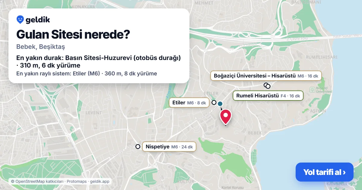Gulan Sitesi nerede: haritada konumu ve en yakın duraklar, yürüme süreleriyle