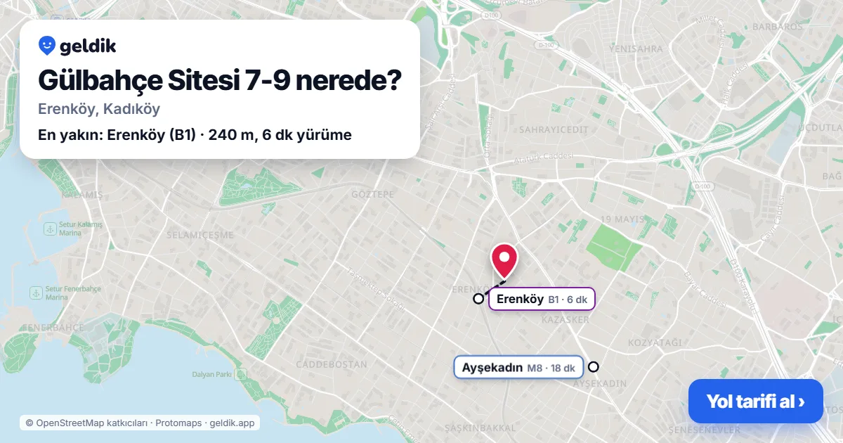Gülbahçe Sitesi 7-9 nerede: haritada konumu ve en yakın duraklar, yürüme süreleriyle