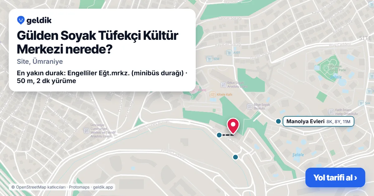 Gülden Soyak Tüfekçi Kültür Merkezi nerede: haritada konumu ve en yakın duraklar, yürüme süreleriyle