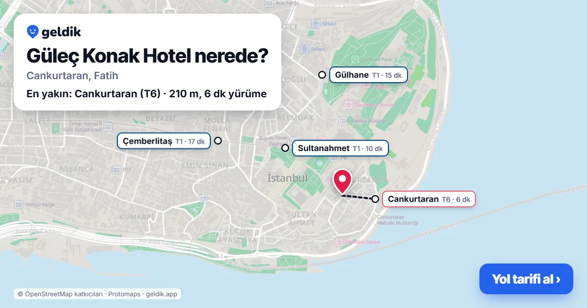 Güleç Konak Hotel nerede: haritada konumu ve en yakın duraklar, yürüme süreleriyle