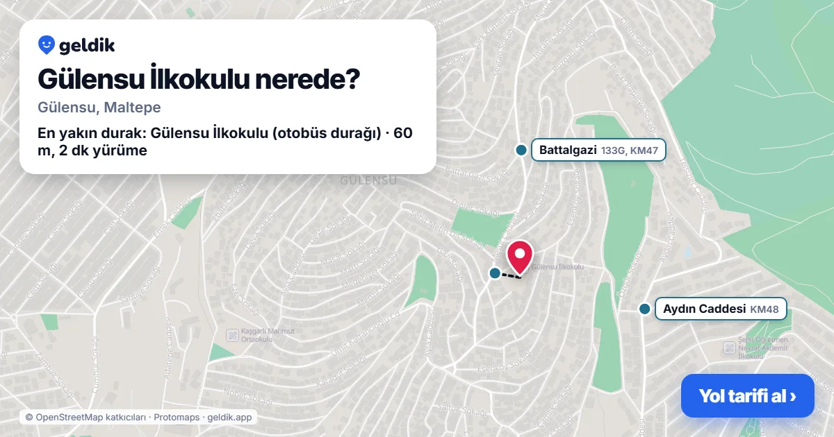 Where is Gülensu İlkokulu: map with its location and the nearest stops, with walking times