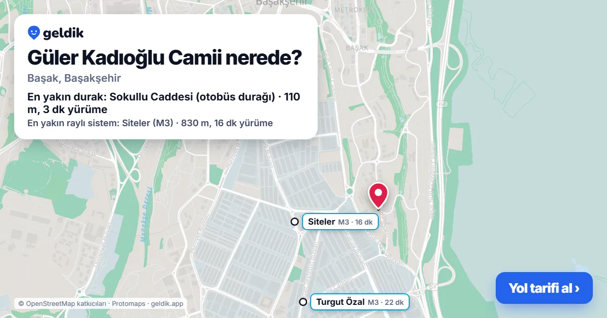 Where is Güler Kadıoğlu Camii: map with its location and the nearest stops, with walking times
