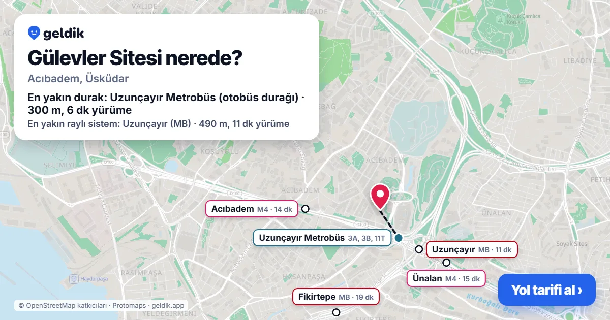 Gülevler Sitesi nerede: haritada konumu ve en yakın duraklar, yürüme süreleriyle