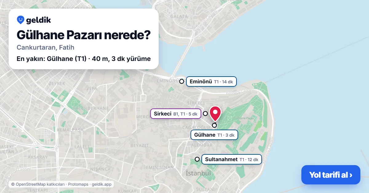 Gülhane Pazarı nerede: haritada konumu ve en yakın duraklar, yürüme süreleriyle