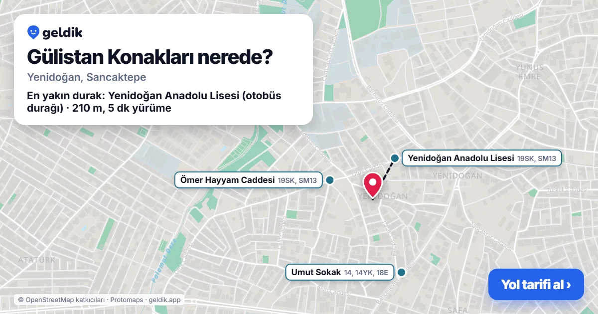 Gülistan Konakları nerede: haritada konumu ve en yakın duraklar, yürüme süreleriyle