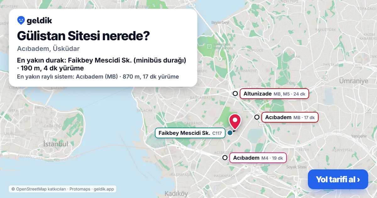 Where is Gülistan Sitesi: map with its location and the nearest stops, with walking times