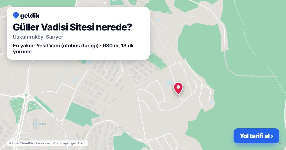 Where is Güller Vadisi Sitesi: map with its location and the nearest stops, with walking times