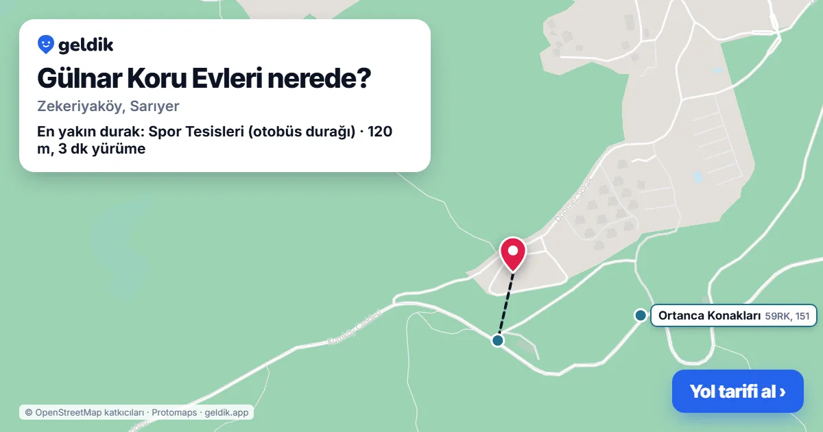 Where is Gülnar Koru Evleri: map with its location and the nearest stops, with walking times