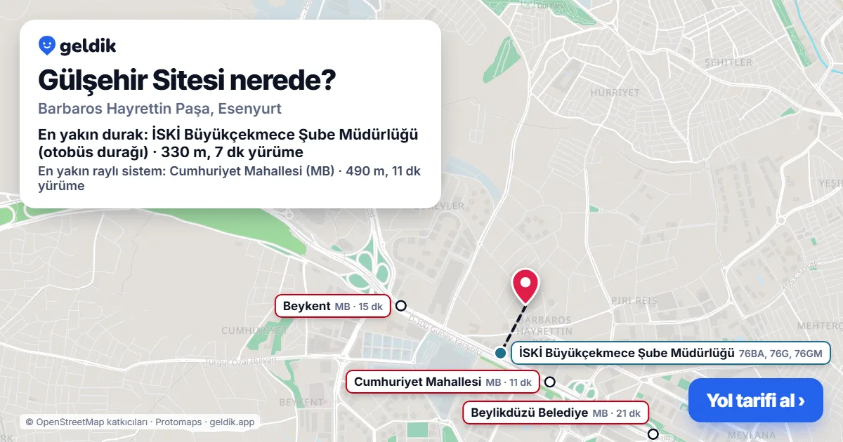 Gülşehir Sitesi nerede: haritada konumu ve en yakın duraklar, yürüme süreleriyle