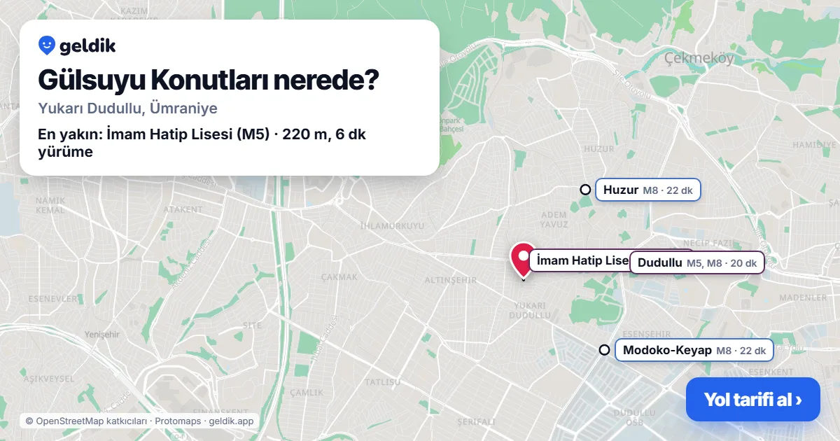 Gülsuyu Konutları nerede: haritada konumu ve en yakın duraklar, yürüme süreleriyle