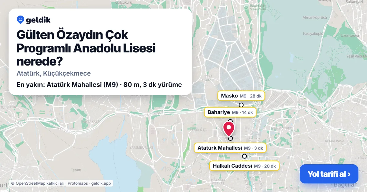 Where is Gülten Özaydın Çok Programlı Anadolu Lisesi: map with its location and the nearest stops, with walking times