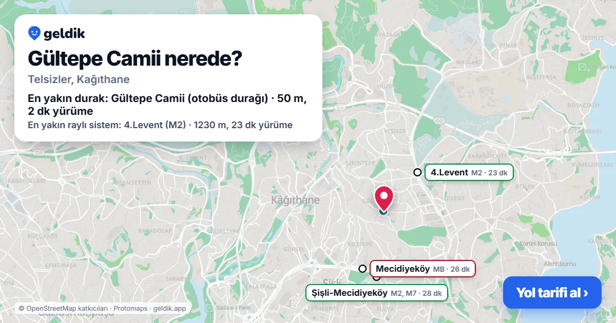 Where is Gültepe Camii: map with its location and the nearest stops, with walking times