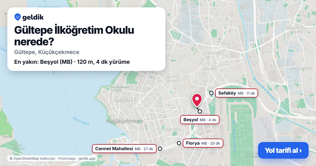 Gültepe İlköğretim Okulu nerede: haritada konumu ve en yakın duraklar, yürüme süreleriyle