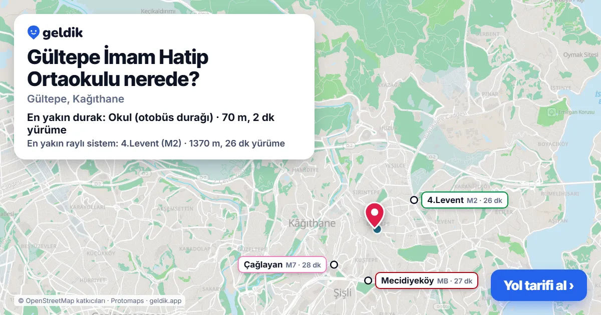 Gültepe İmam Hatip Ortaokulu nerede: haritada konumu ve en yakın duraklar, yürüme süreleriyle