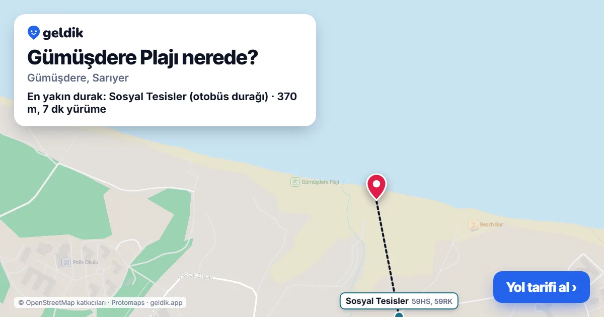 Gümüşdere Plajı nerede: haritada konumu ve en yakın duraklar, yürüme süreleriyle