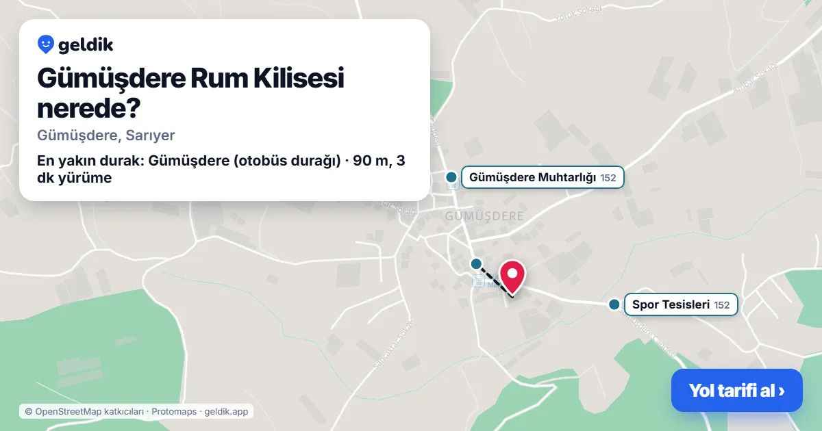 Gümüşdere Rum Kilisesi nerede: haritada konumu ve en yakın duraklar, yürüme süreleriyle