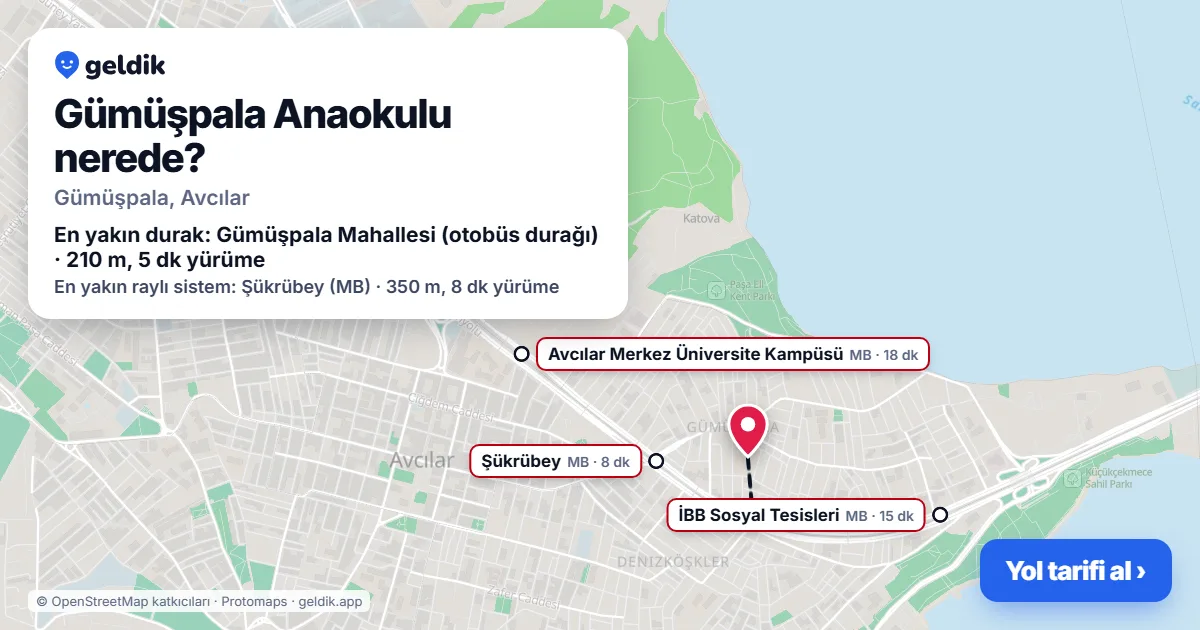 Where is Gümüşpala Anaokulu: map with its location and the nearest stops, with walking times