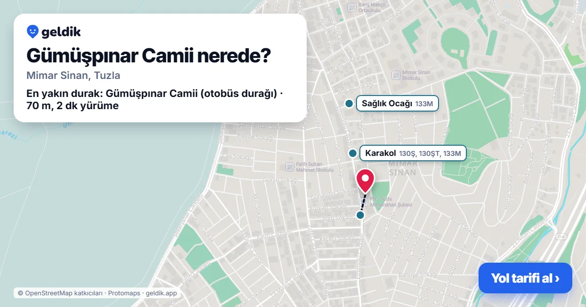 Gümüşpınar Camii nerede: haritada konumu ve en yakın duraklar, yürüme süreleriyle