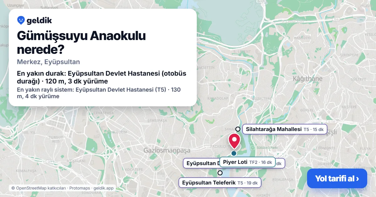 Gümüşsuyu Anaokulu nerede: haritada konumu ve en yakın duraklar, yürüme süreleriyle