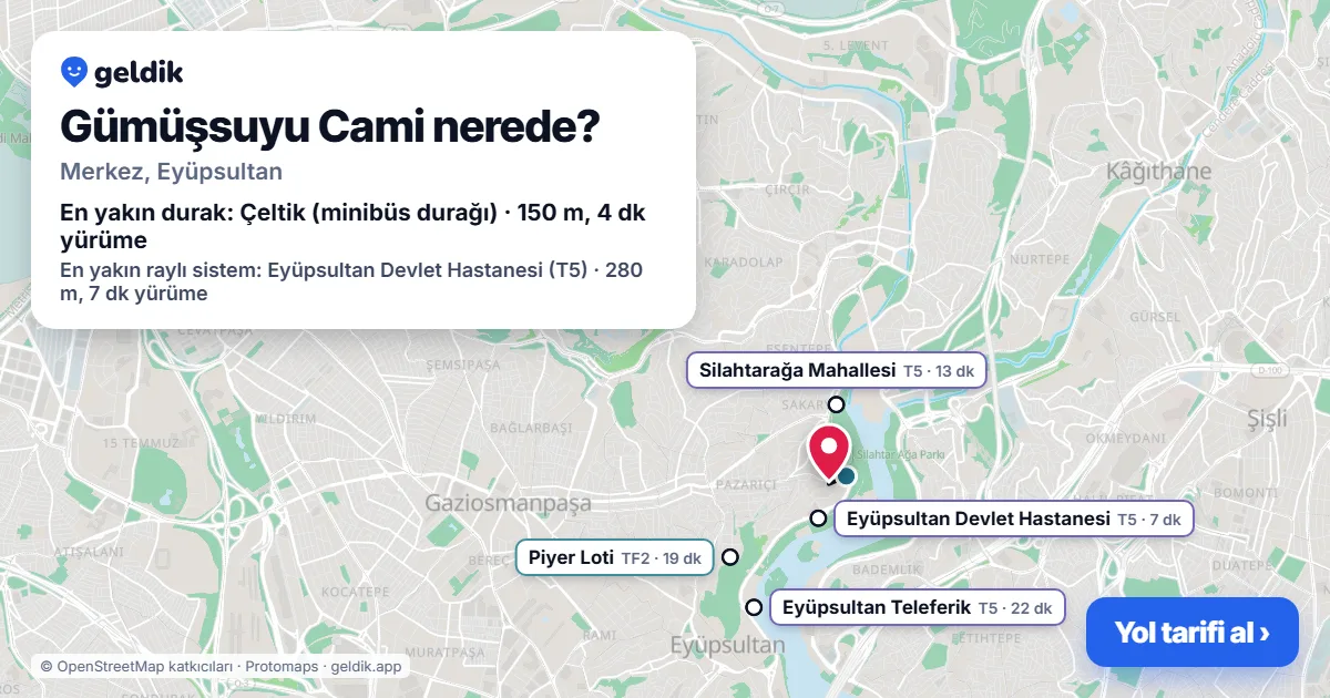Gümüşsuyu Cami nerede: haritada konumu ve en yakın duraklar, yürüme süreleriyle