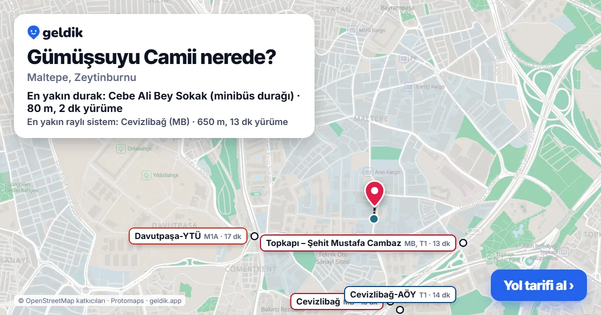 Gümüşsuyu Camii nerede: haritada konumu ve en yakın duraklar, yürüme süreleriyle