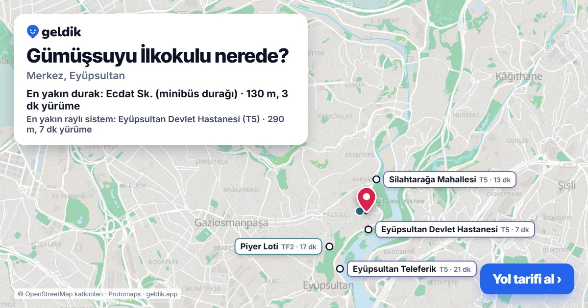 Where is Gümüşsuyu İlkokulu: map with its location and the nearest stops, with walking times