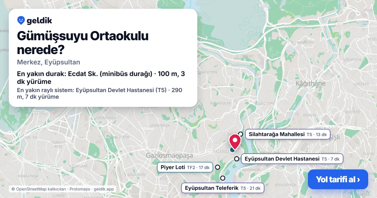 Gümüşsuyu Ortaokulu nerede: haritada konumu ve en yakın duraklar, yürüme süreleriyle
