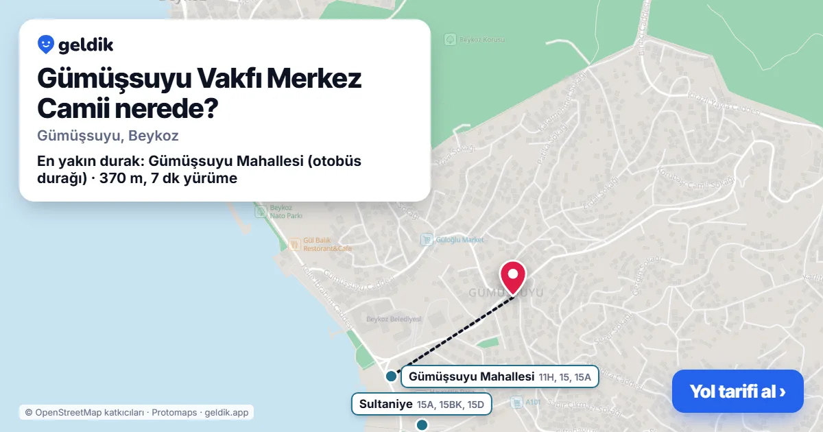 Gümüşsuyu Vakfı Merkez Camii nerede: haritada konumu ve en yakın duraklar, yürüme süreleriyle