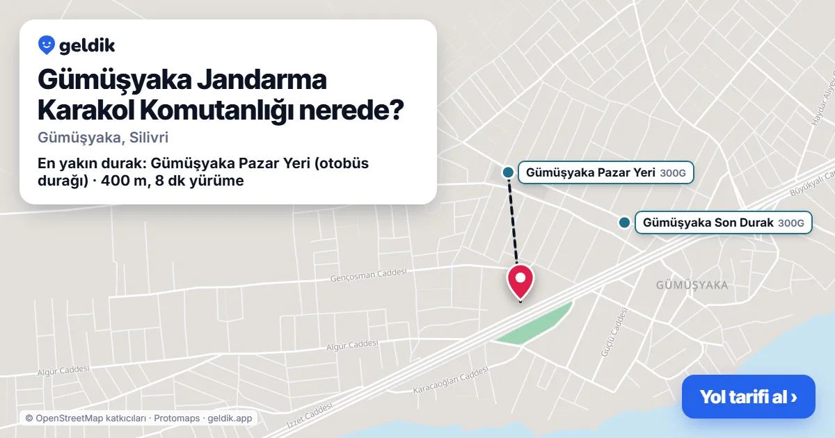 Gümüşyaka Jandarma Karakol Komutanlığı nerede: haritada konumu ve en yakın duraklar, yürüme süreleriyle