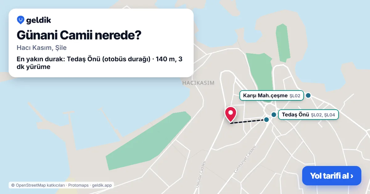 Günani Camii nerede: haritada konumu ve en yakın duraklar, yürüme süreleriyle