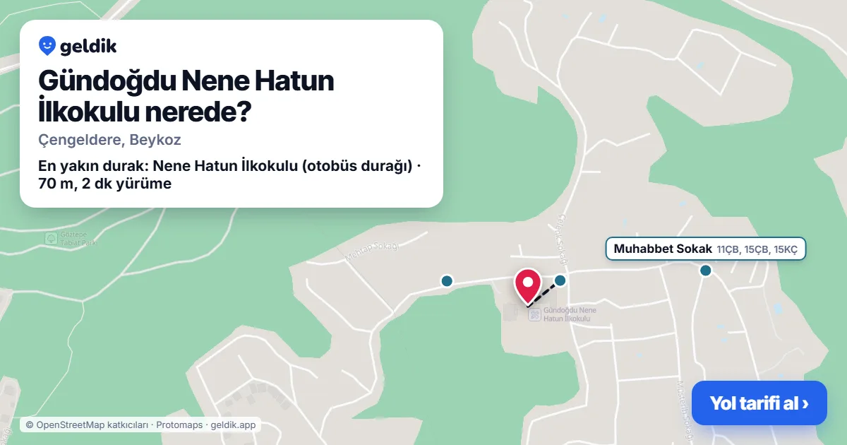Gündoğdu Nene Hatun İlkokulu nerede: haritada konumu ve en yakın duraklar, yürüme süreleriyle